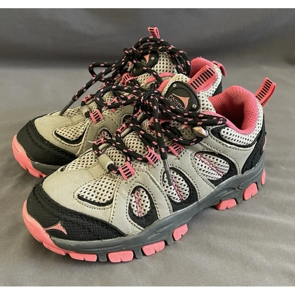 Pacific Mountain Youth Girls Shoe Size 10 Gray Pink Lace Up Hiking Camping